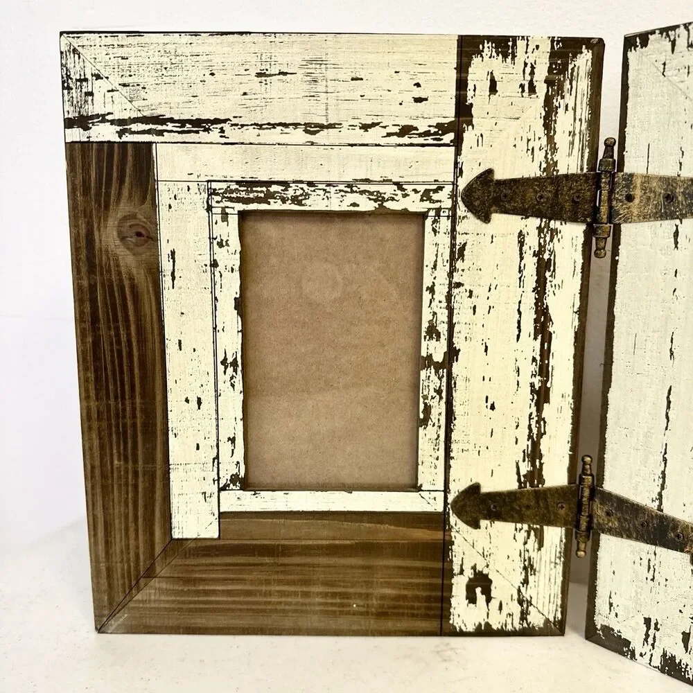 Distressed Wood Grain Bi-Fold Frame for 3.5" x‎ 5.5" Photo Holder 9.5”x11.5” - Picture 2 of 9